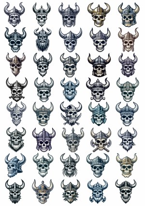 Set of 48 Viking Skull Helmet Vector Icons Free Vector