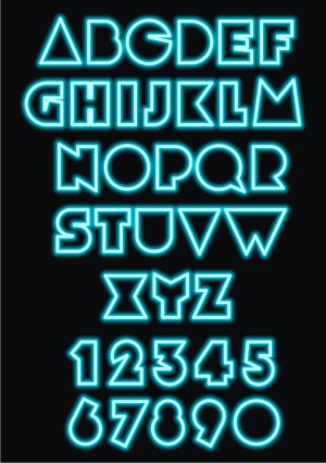 Retro Neon Blue Alphabet and Numbers Vector Free Vector