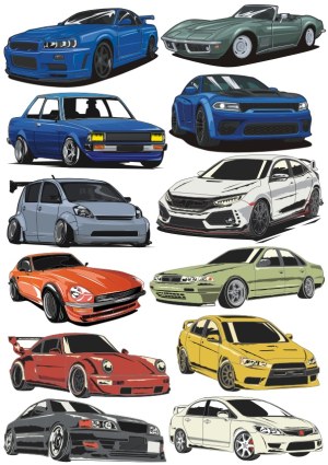 Collection of Illustrated Sport and Classic Cars Free Vector