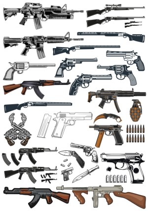 Vector Collection of Various Firearms and Ammunition Free Vector