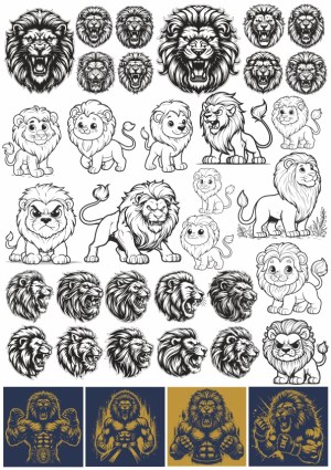 Collection of Lion Vector Illustrations in Various Styles Free Vector
