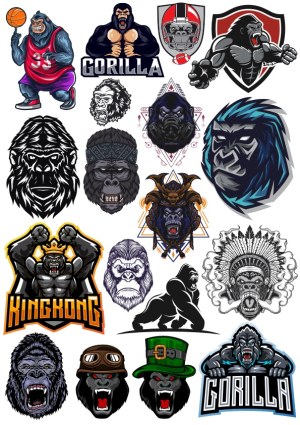 Collection of Gorilla-Themed Sports and Tribal Vector Logos and Illustrations Free Vector