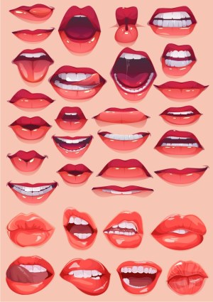 Collection of Various Lip and Mouth Expressions Vector Set Free Vector