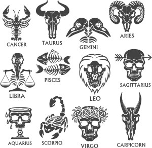 Zodiac Signs Illustrated as Animal and Skull Skeletons Vector Set Free Vector