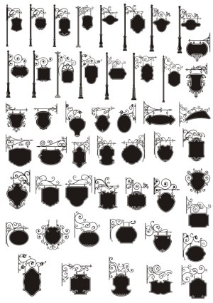 Set of Decorative Vintage Hanging Signs Silhouettes Free Vector