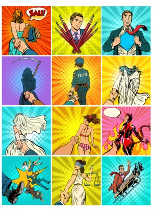 Pop Art Comic Style Variety of Holding Hands Illustrations Free Vector
