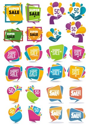 Colorful Super Sale and 50 Percent Discount Vector Labels Free Vector