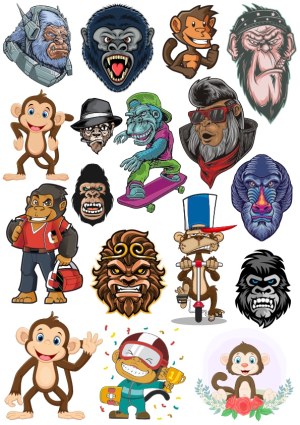 Collection of Cartoon and Stylized Monkey and Ape Vector Illustrations Free Vector