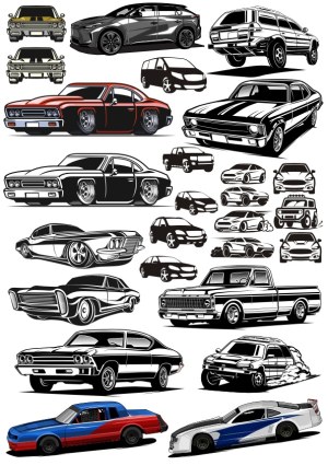 Collection of Classic and Modern Car Vector Illustrations Free Vector