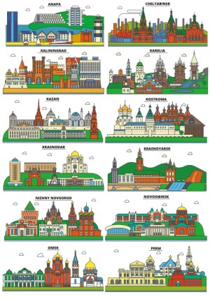 Colorful Vector Illustrations of Russian City Skylines Free Vector