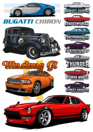 High-Performance and Classic Muscle Cars Vector Set Free Vector