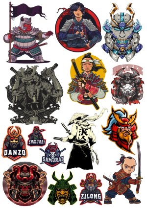 Collection of Samurai and Warrior Vector Illustrations and Emblems Free Vector