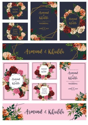 Floral Wedding Invitation and Save the Date Card Designs Free Vector