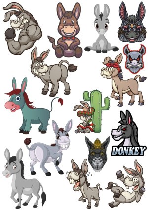 Collection of Cartoon Donkey and Mule Characters and Mascots Free Vector