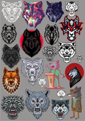 Collection of Stylized Wolf and Werewolf Vector Illustrations Free Vector