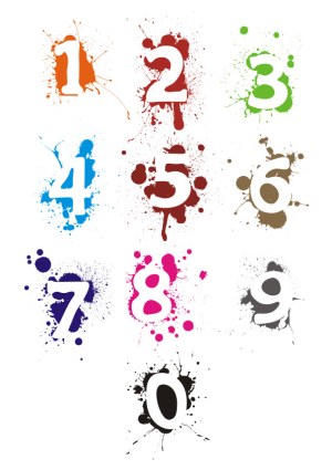 Colorful Paint Splatter Numbers Set 0-9 Free Vector