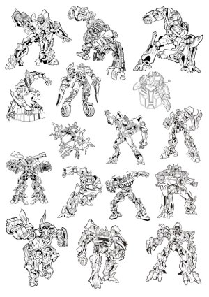 Black Line Art Robot and Mecha Characters Set Free Vector