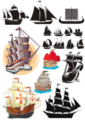 Collection of Vintage Sailing Ship Vector Illustrations Free Vector