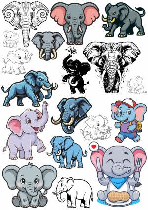 Collection of Elephant Vector Illustrations in Various Styles Free Vector