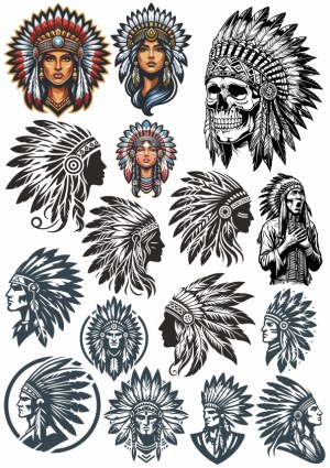 Native American Chief Feather Headdress Vector Illustrations Free Vector