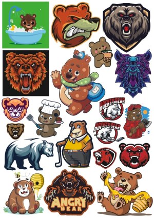 Collection of Bear-Themed Cartoon and Mascot Vector Illustrations Free Vector