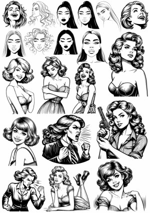 Black and White Vintage and Modern Women Faces and Poses Vector Collection Free Vector