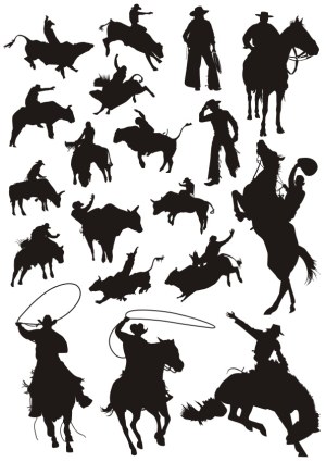 Cowboy and Rodeo Silhouettes Collection Free Vector