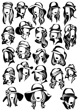 Collection of Stylish Women Silhouettes Wearing Various Hats Free Vector