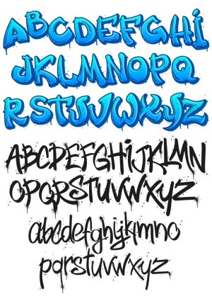 Graffiti Style Alphabet Set with Uppercase and Lowercase Letters Free Vector