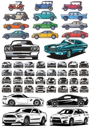 Vector Collection of Classic and Modern Cars from Multiple Angles Free Vector