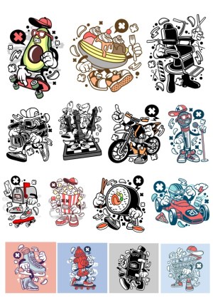 Cartoon Character Vectors with Various Objects and Activities Free Vector