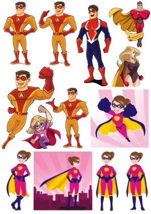 Cartoon Superhero Characters Collection with Male and Female Heroes Free Vector