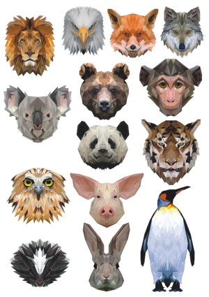 Set of Low Poly Animal Head Illustrations Free Vector
