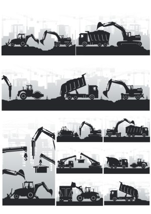 Construction Site Heavy Machinery Silhouettes Vector Set Free Vector