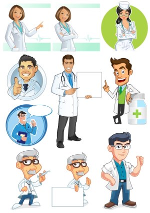 Cartoon Medical Professionals and Doctor Characters Vector Set Free Vector