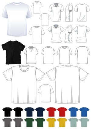 Collection of Vector T-Shirt Templates in Multiple Views and Colors Free Vector
