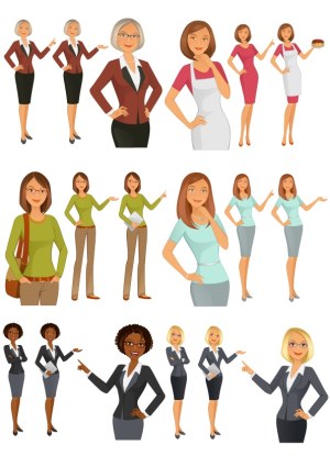 Set of Diverse Professional and Casual Women Poses Vector Illustrations Free Vector