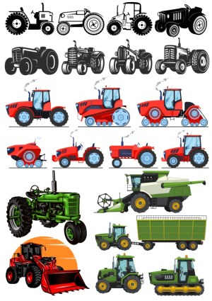 Collection of Various Tractor and Agricultural Machine Vector Illustrations Free Vector