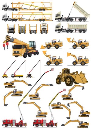Set of Construction and Heavy Machinery Vehicles Vector Illustrations Free Vector