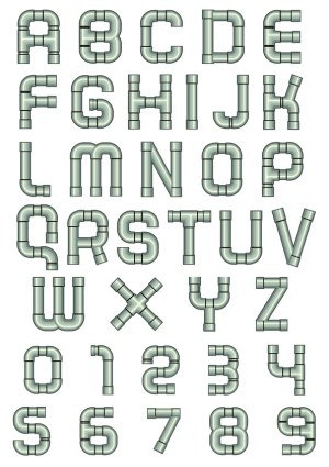 Industrial Pipe Font Alphabet and Numbers Free Vector