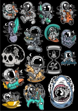 Cool Astronaut Cartoon Stickers Collection Free Vector