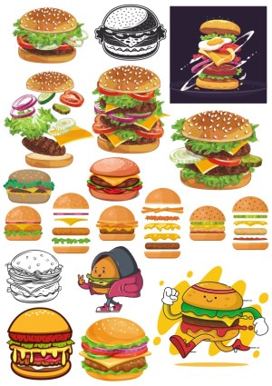 Various Hamburger Vector Illustrations and Cartoon Burgers Free Vector