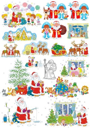 Christmas and New Year Festive Santa Claus and Holiday Scenes Vectors Free Vector