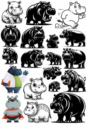 Vector Collection of Hippo and Hippopotamus Illustrations Free Vector