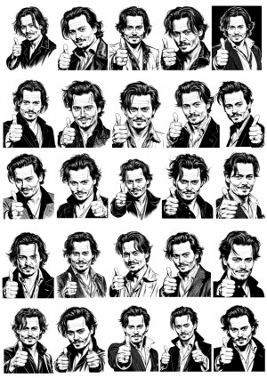 Black and White Vector Portraits of Man Showing Thumbs Up Gesture Free Vector