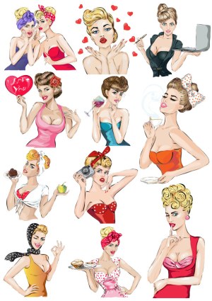 Pin-Up Style Retro Women Collection Vector Free Vector