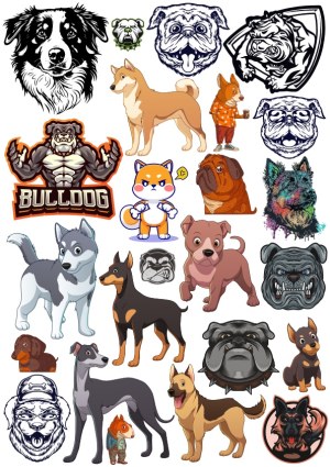 Collection of Various Dog Breeds and Bulldogs Vector Illustrations Free Vector