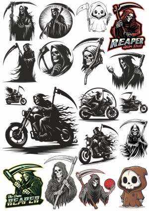 Grim Reaper Vector Illustrations and Biker Motifs Free Vector