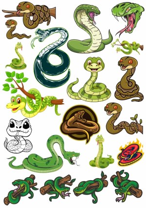 Collection of Various Snake Cartoon Illustrations and Logos Free Vector