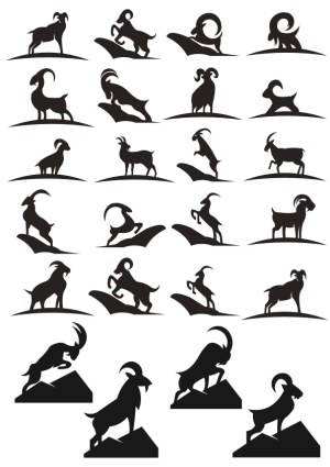 Mountain Goat Silhouettes Collection Free Vector